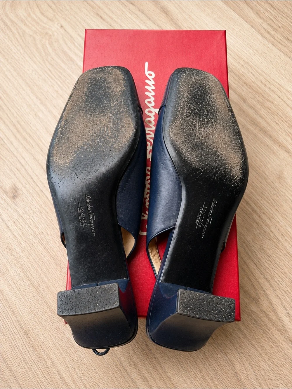 Salvatore Ferragamo Black Leather & Patent Slingback Pumps